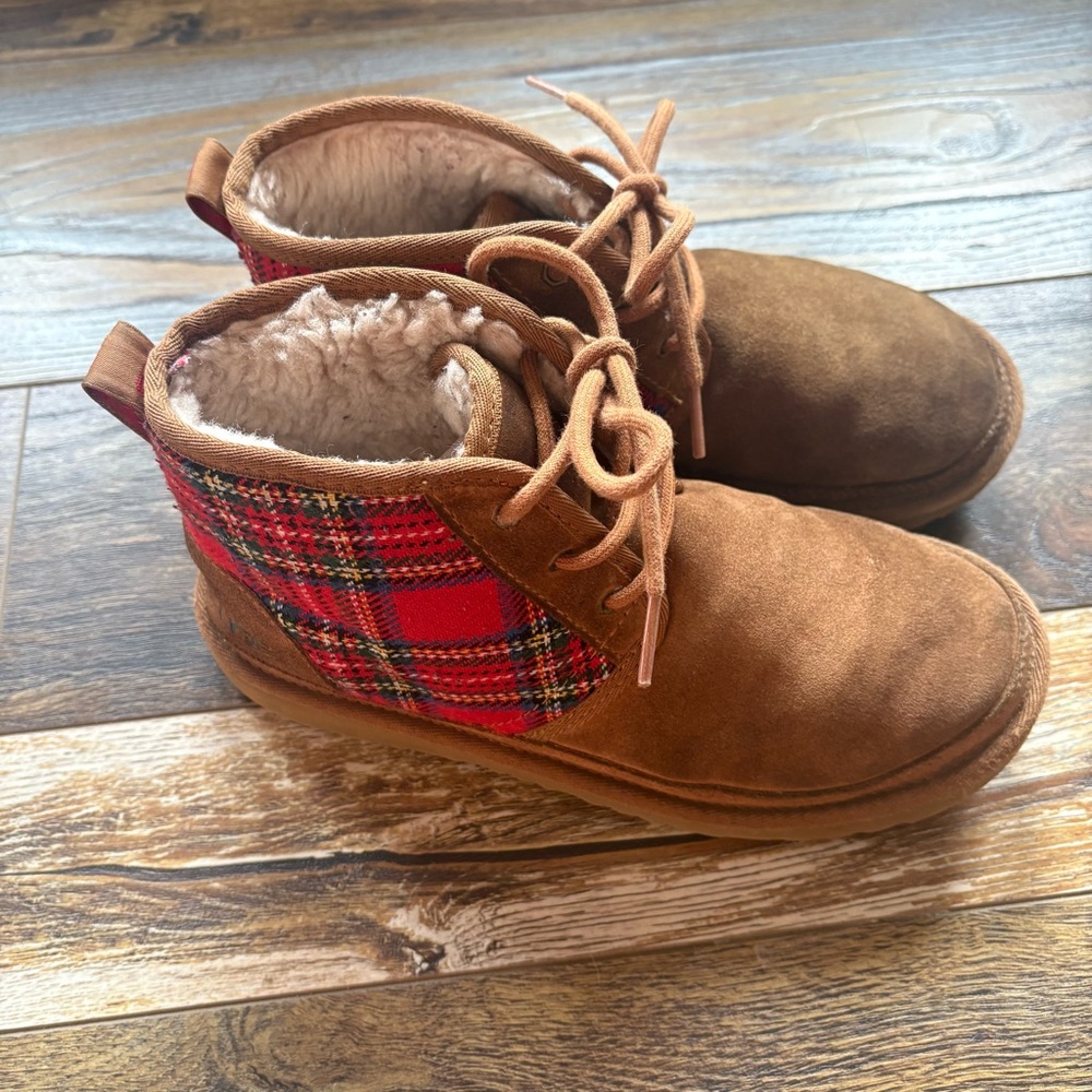 UGG NEUMEL II TARTAN PLAID KID/ WOMEN BOOT SUEDE TAN/ US YOUTH 5/ WOMEN 6.5